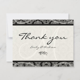 Monogramm Schwarzer Damast Paisley Hochzeits Danke