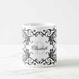 Monogramm-schwarzer Damast Tasse