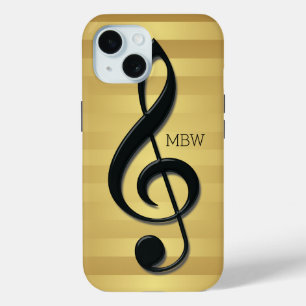 Monogramm Schwarzer Kleber auf goldenen Streifen iPhone 15 Hülle