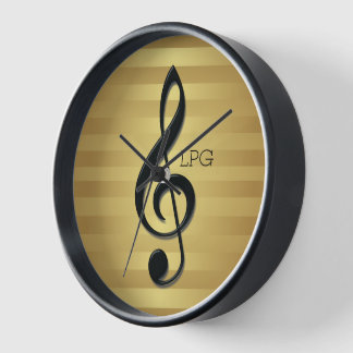 Monogramm Schwarzer Kleber auf goldenen Streifen Wanduhr