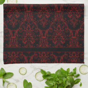 Monogramm Schwarzer Roter Kontur Damask Floral Wir Geschirrtuch