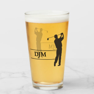 Monogramm-schwarzer Silhouette-Golfspieler Glas