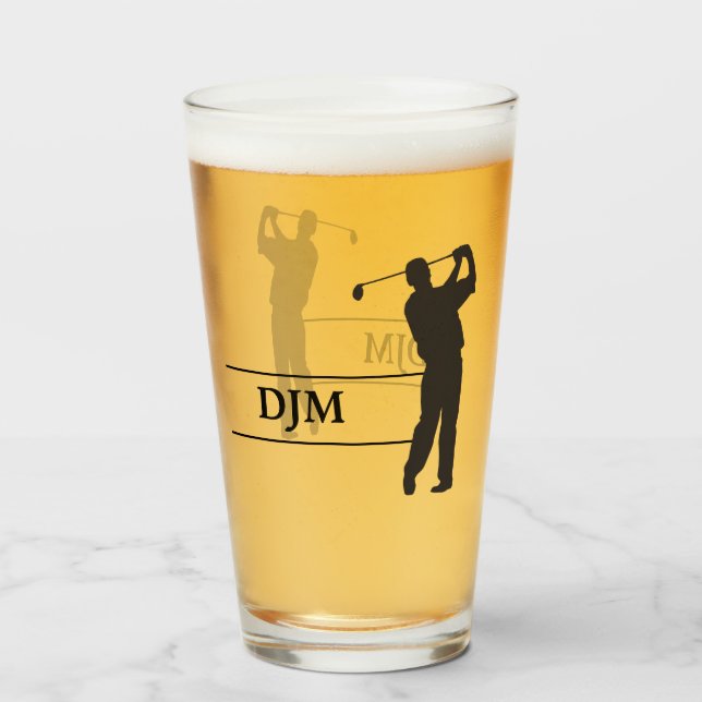 Monogramm-schwarzer Silhouette-Golfspieler Glas (Vorne (Gefüllt))