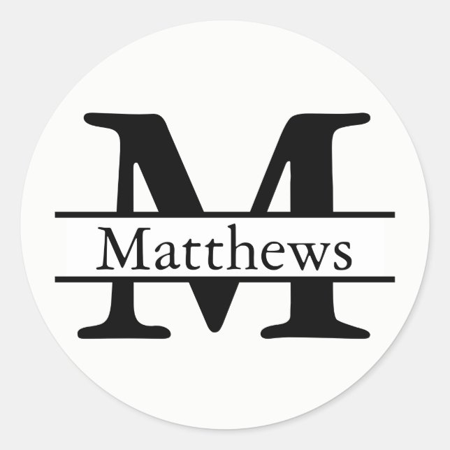 Monogramm Schwarzer und weißer Name - Circle Aufkl Runder Aufkleber (Vorderseite)