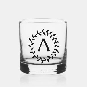 Monogramm Schwarzes Anfangsbuchstabe-Blatt-Girland Whiskyglas