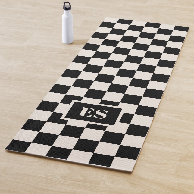 Monogramm Schwarzes Creme Karomuster Yogamatte (Beispiel)