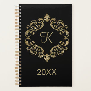 Monogramm Schwarzes Gold Glitter Trend Chic Stylis Planer