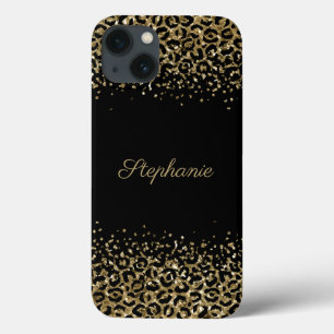 Monogramm Schwarzes Gold Leopardendruck Glitter-Ov Case-Mate iPhone Hülle