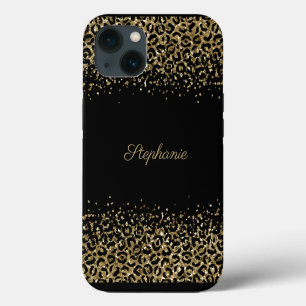 Monogramm Schwarzes Gold Leopardendruck Glitter-Ov iPhone 13 Hülle