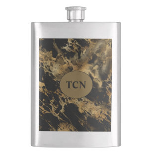 Monogramm Schwarzes Gold Marmor Achat Brautjungfer Flachmann