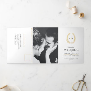 Monogramm Schwarzes Hochzeitsmahl in Weißgold UAWG Dreifach Gefaltete Einladung