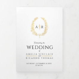 Monogramm Schwarzes Hochzeitsmahl in Weißgold UAWG Dreifach Gefaltete Einladung