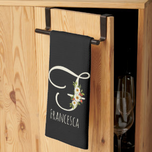 Monogramm schwarzes Küchentuch als Einzugsgeschenk