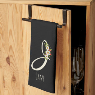 Monogramm schwarzes Küchentuch als Einzugsgeschenk