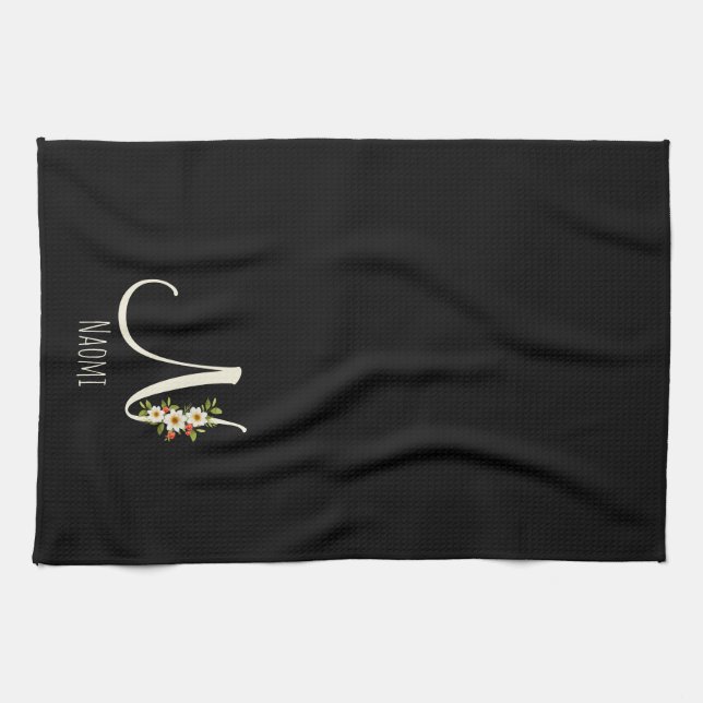 Monogramm schwarzes Küchentuch als Einzugsgeschenk (Horizontal)