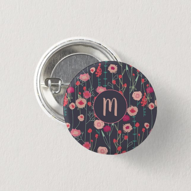Monogramm Schwarzes Rosa Button (Vorne & Hinten)