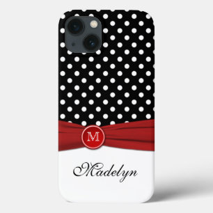 Monogramm-schwarzes rotes weißes Polka-Punkt-iPad iPhone 13 Hülle