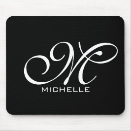 Monogramm Schwarzes Skript Personalisiert Mousepad