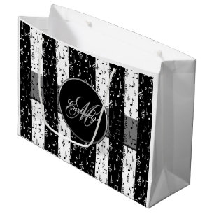 Monogramm-schwarzes u. weißes Musical Stripes Große Geschenktüte