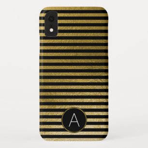 Monogramm-Schwarzes und Goldfolien-gestreiftes Case-Mate iPhone Hülle
