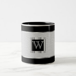 Monogramm-Schwarzes und Silber und Imitat-Leder Zweifarbige Tasse