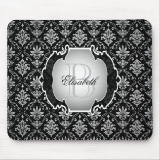 Monogramm-Schwarzweiss-Damast Mousepad