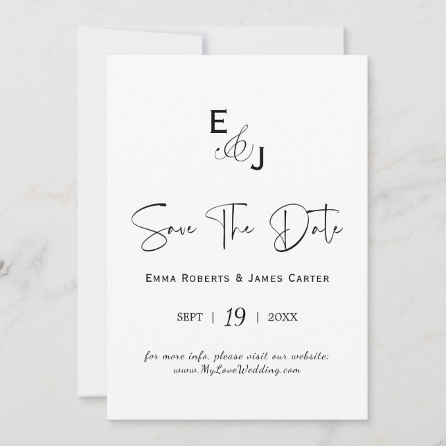 Monogramm Schwarzweiß Save the Date (Vorderseite)