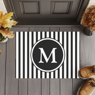 Monogramm Schwarzweiß-Streifen Fußmatte