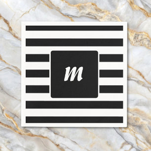 Monogramm Schwarzweiß-Streifen Serviette