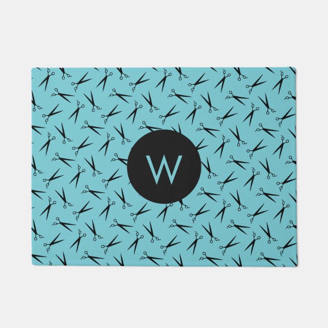 Monogramm Scissors Haar-Stylist-Muster Fußmatte (Vorderseite)