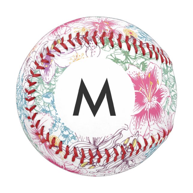 Monogramm Sehr schönes Muster mit bunten Blume Baseball (Vorderseite Links)
