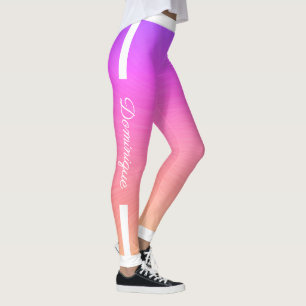Monogramm seitliche Streifen auf glänzend rosa Tex Leggings