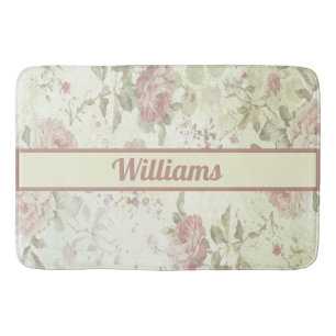 Monogramm Shabby Chic Rosa Grün Rosen Blumen Badematte