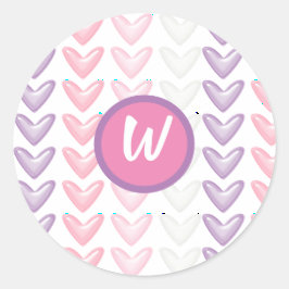 Monogramm-Siegel für lila und rosa Herzen Runder Aufkleber