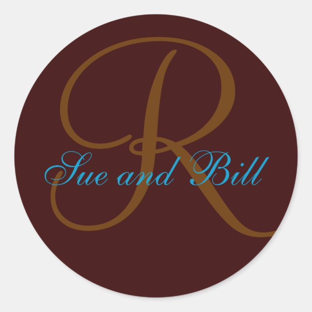 Monogramm-Siegel mit Schokolade und Aquamarinen Vo Runder Aufkleber (Vorderseite)