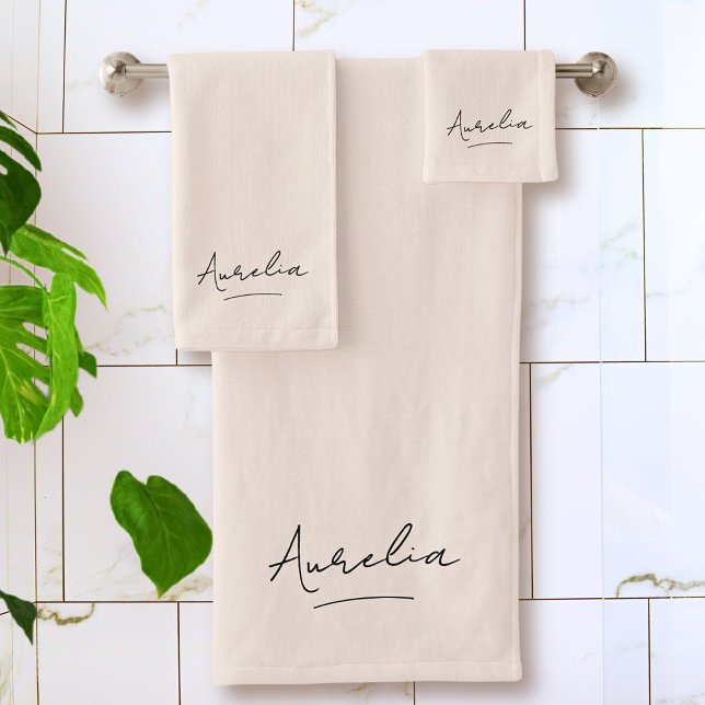 Monogramm Signatur Minimalistisch Stilvoll Rosa Badhandtuch Set (Von Creator hochgeladen)