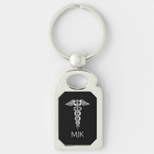 Monogramm Silber Caduceus Schlüsselanhänger
