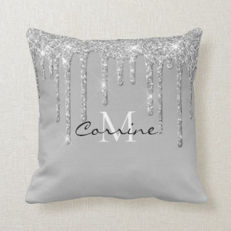 Monogramm Silber Drift Glitzer Metallisches Platin Kissen