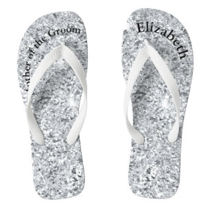 Monogramm Silber Glam Glitter Mutter der Braut Brä Flip Flops