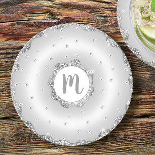 Monogramm Silber Glitter Donut schick Schrift girl Runder Pappuntersetzer