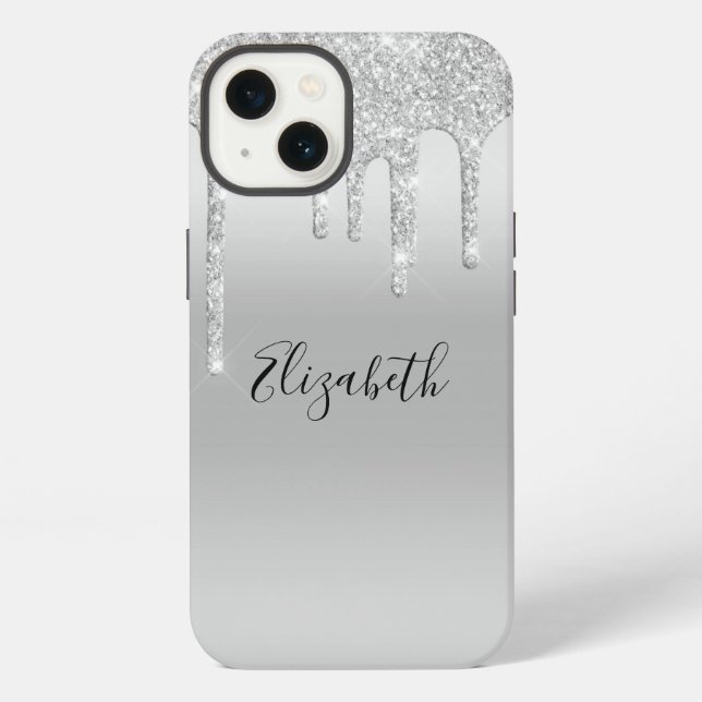 Monogramm Silber Glitter-Trend iPhone Hülle (Rückseite)