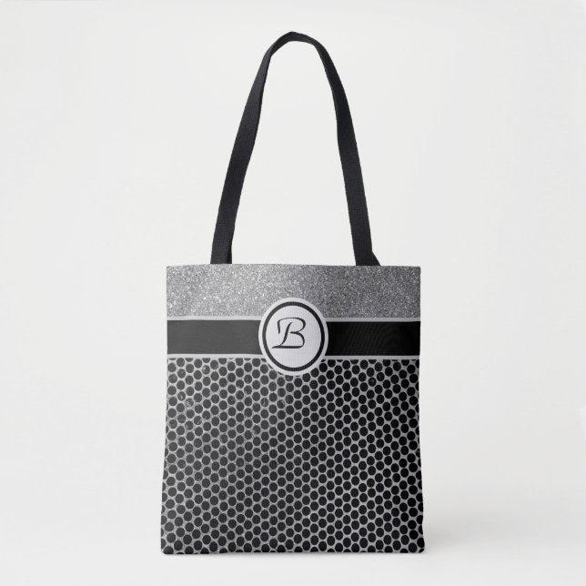 Monogramm Silber Glitter und schwarze modische Chi (Vorderseite)