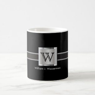 Monogramm-Silber, Grau und Schwarzes Tasse