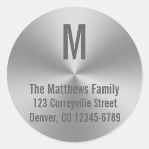 Monogramm Silber-Metallschau Radialadresse Runder Aufkleber