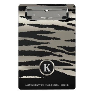 Monogramm-Silber und schwarze Zebrastreifen Mini Klemmbrett