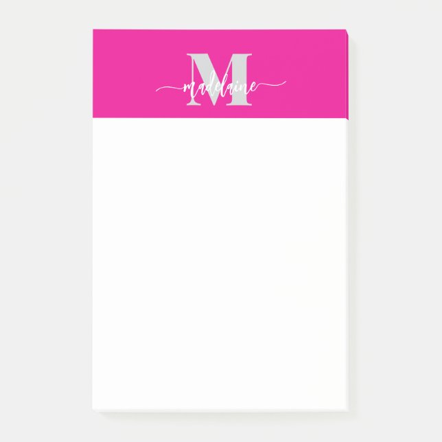 Monogramm Silber weiß rosa Farbe Persönlich Post-it Klebezettel (Vorderseite)