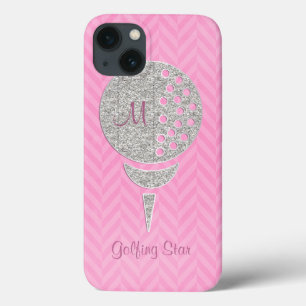 Monogramm-silberner Glitzer-Golf-Ball auf rosa Case-Mate iPhone Hülle
