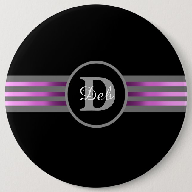 Monogramm Silhouette Schwarze und graue Streifen Button (Vorderseite)