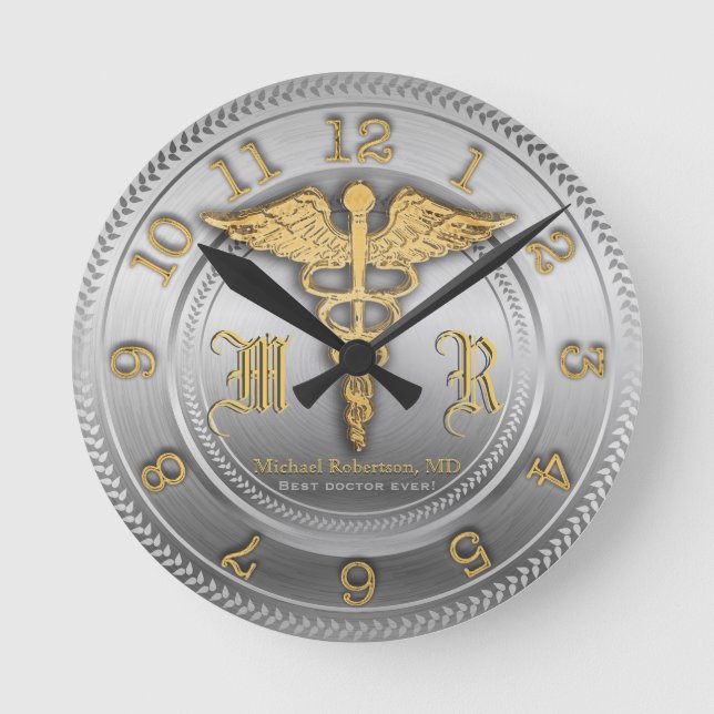 Monogramm Silver Doctor Medizinische Klinik Uhr (Vorderseite)