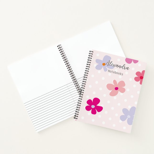 Monogramm Skizze und Linien rosa Blumenmuster chic Notizbuch (Innenseite)